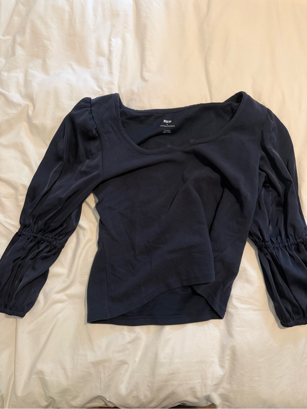 Anthropologie Women’s Navy Puff-Sleeve Scoop Neck Top